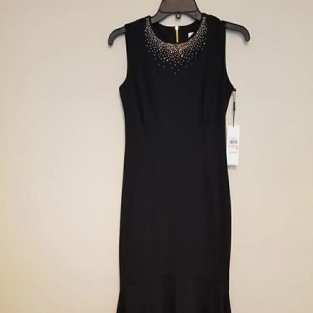Calvin Klein Black Dress Neckline Embellishments
